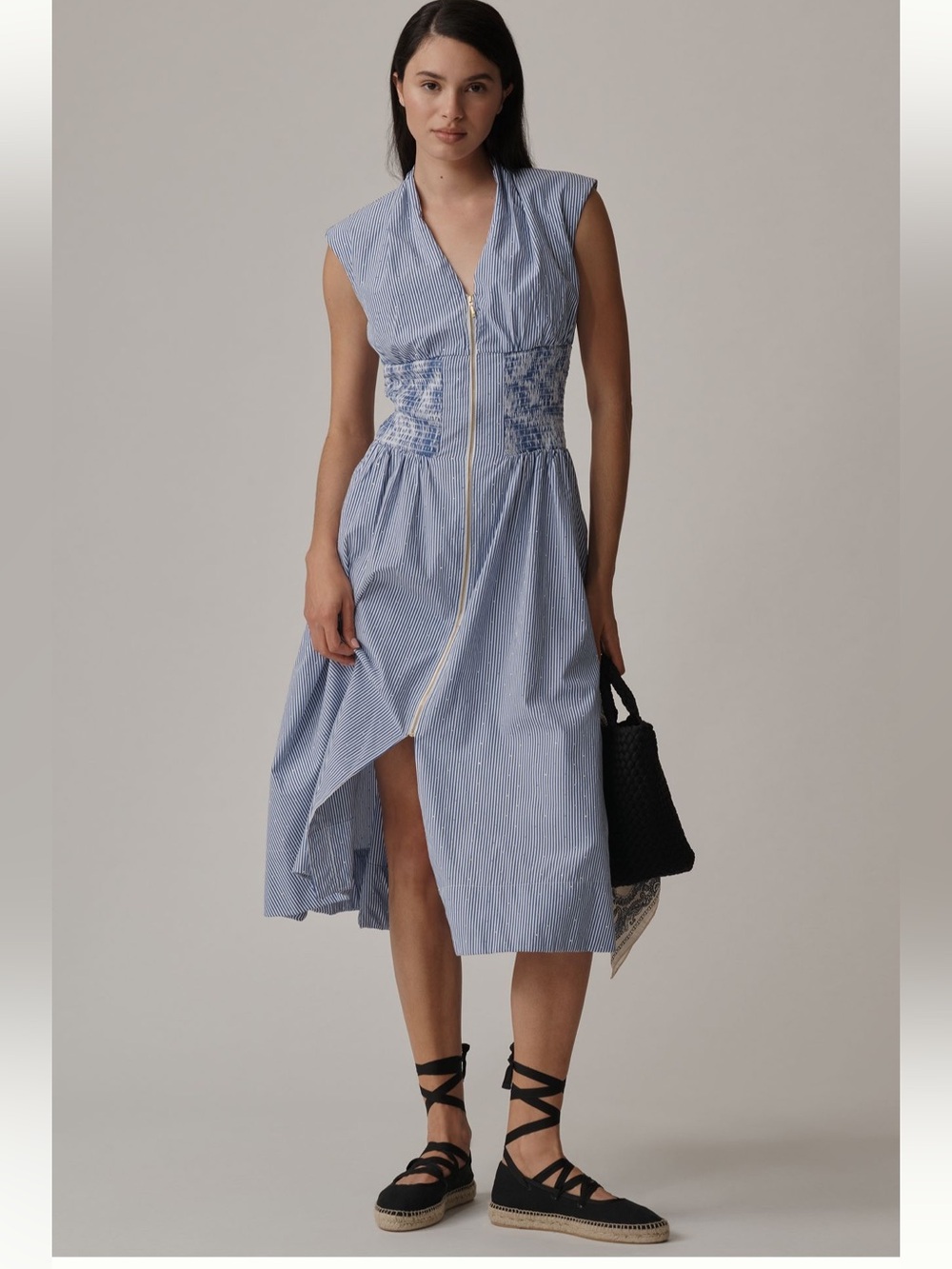 Anthropologie Tommie zip front smocked dress SHINE edition